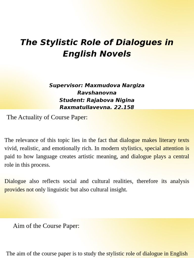 The Stylistic Role of Dialogues in English Novels | PDF | Analysis ...