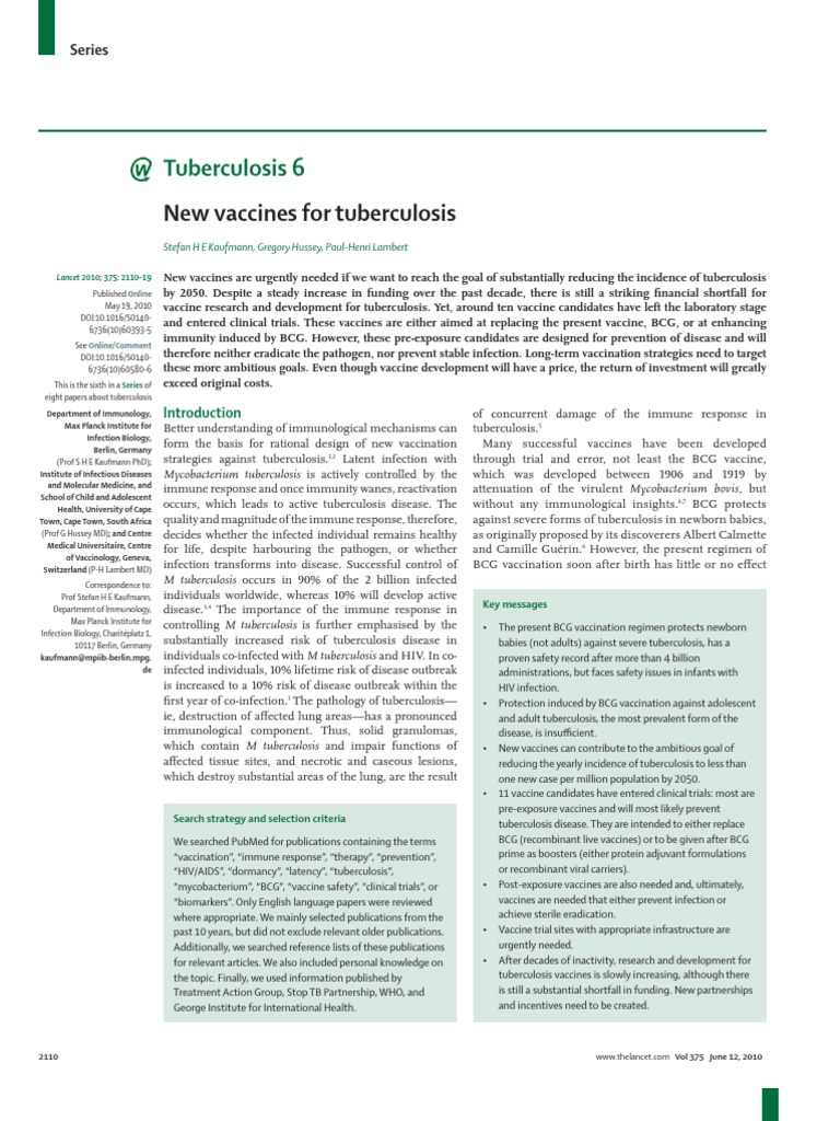 Tuberculosis 6: New Vaccines For Tuberculosis | PDF | Tuberculosis ...