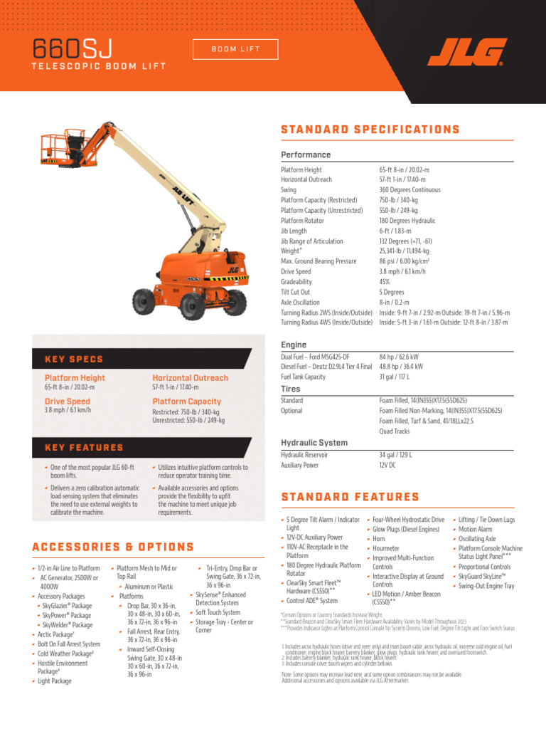 660SJ Boom Spec Sheet | PDF | Vehicles | Motor Vehicle