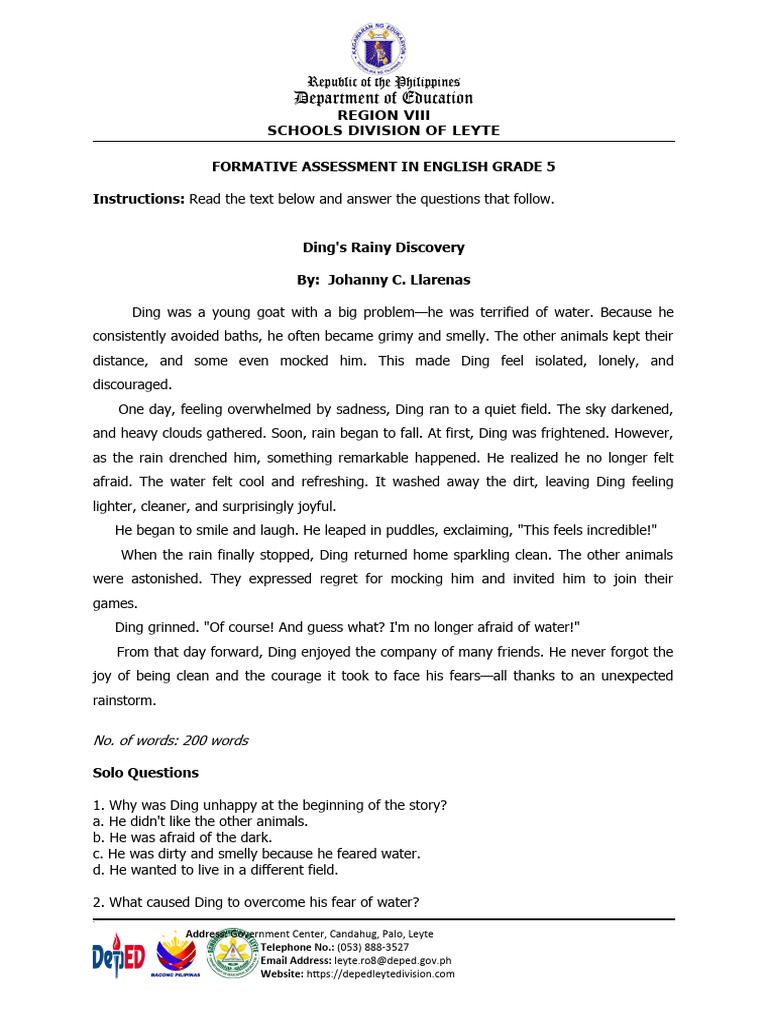 Formative Assessment in Grade 5 - by Johanny Llarenas | PDF