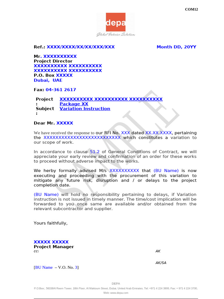 12 Variation Request Format | PDF