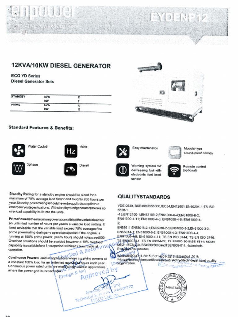 Approved Diesel Generator | PDF