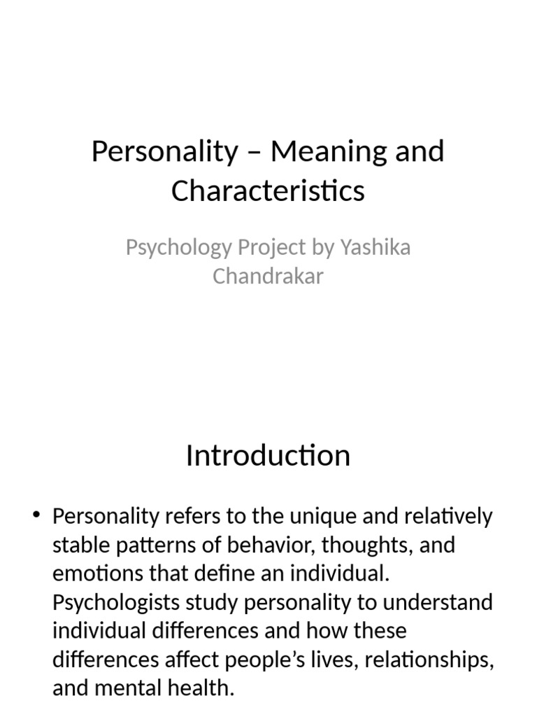 Personality Meaning and Characteristics Project | PDF