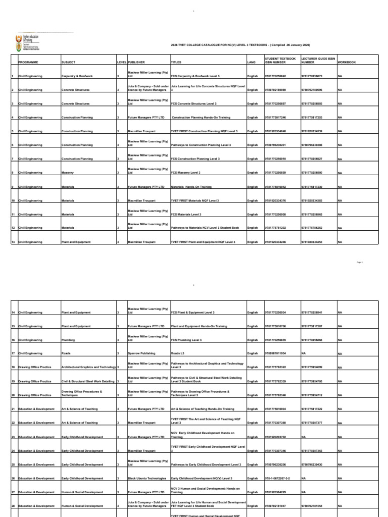 NC (V) Level 3 Textbook Catalogue 2026 - Updated - 06 January 2026 ...