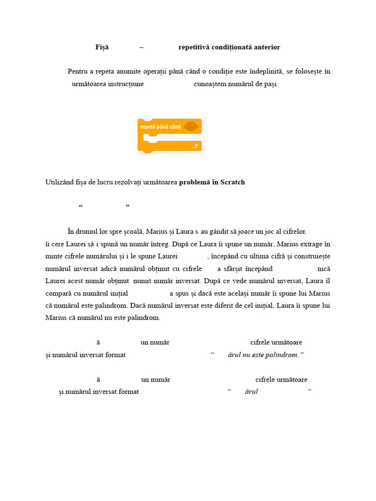 Informatica VI Fisa de Lucru Structura Repetitiva Conditionata Anterior ...