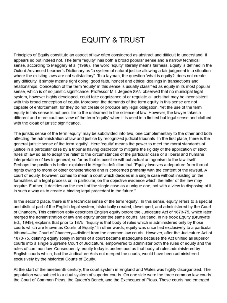 EQUITY | PDF | Equity (Law) | Common Law