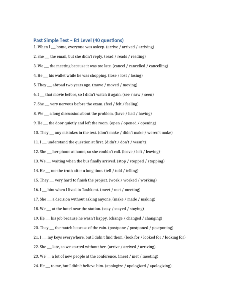 Past Simple B1 Test Compact-10 | PDF