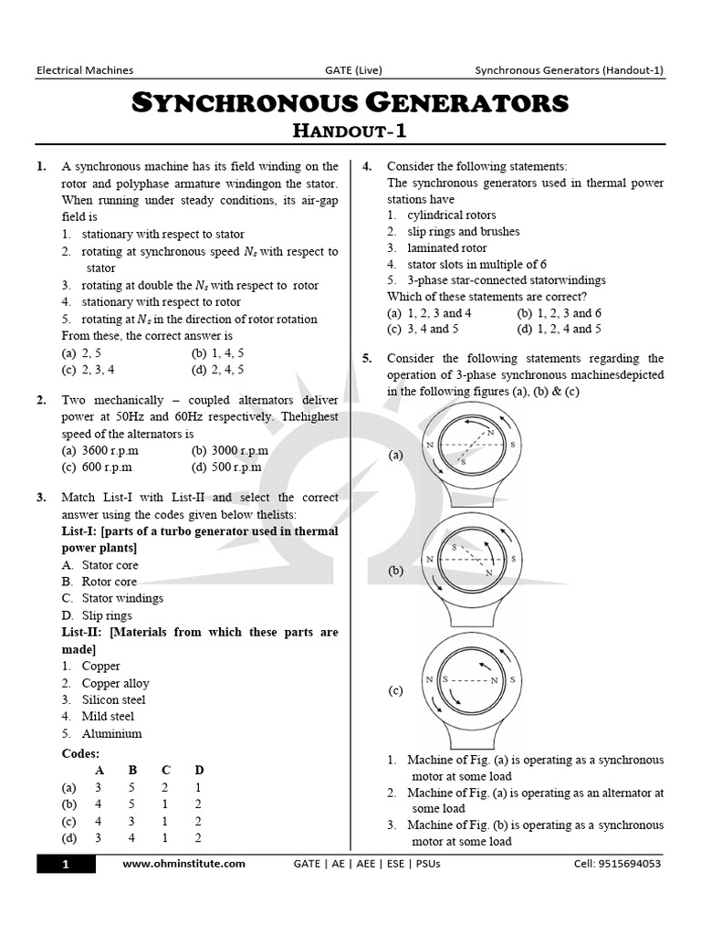 1-Syn. Generators (GATE Handout-1) | PDF | Electric Generator ...
