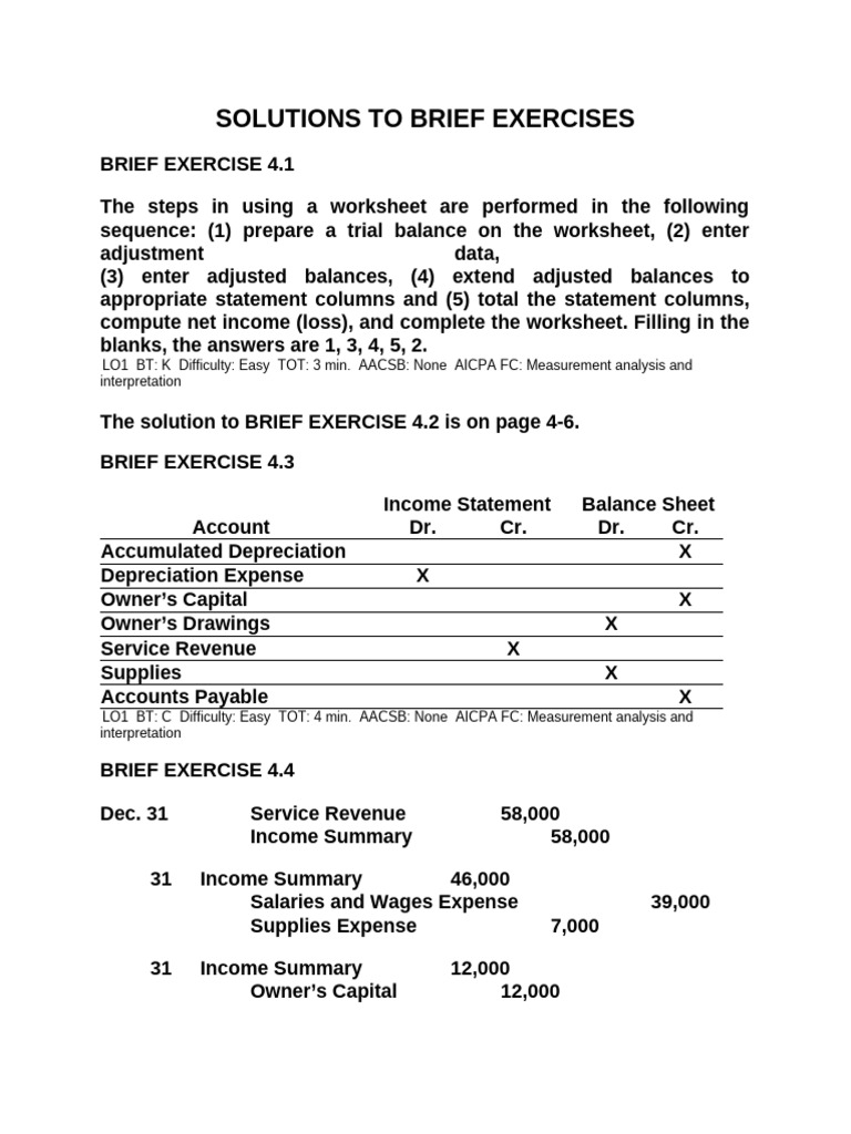 Brief Exercises Chapter 4 - Solutions | PDF | Debits And Credits | Expense