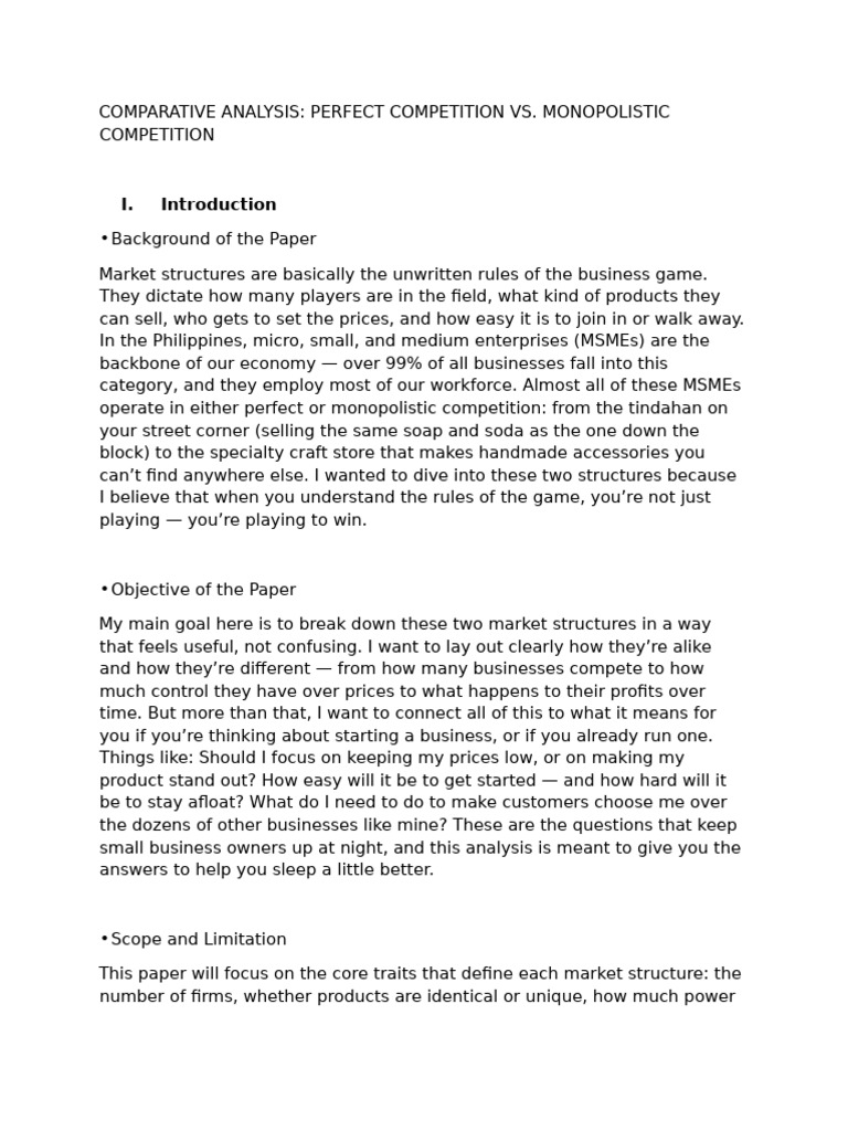 Lysis Perfect Competition VS Monopolistic Competition 1 | PDF ...