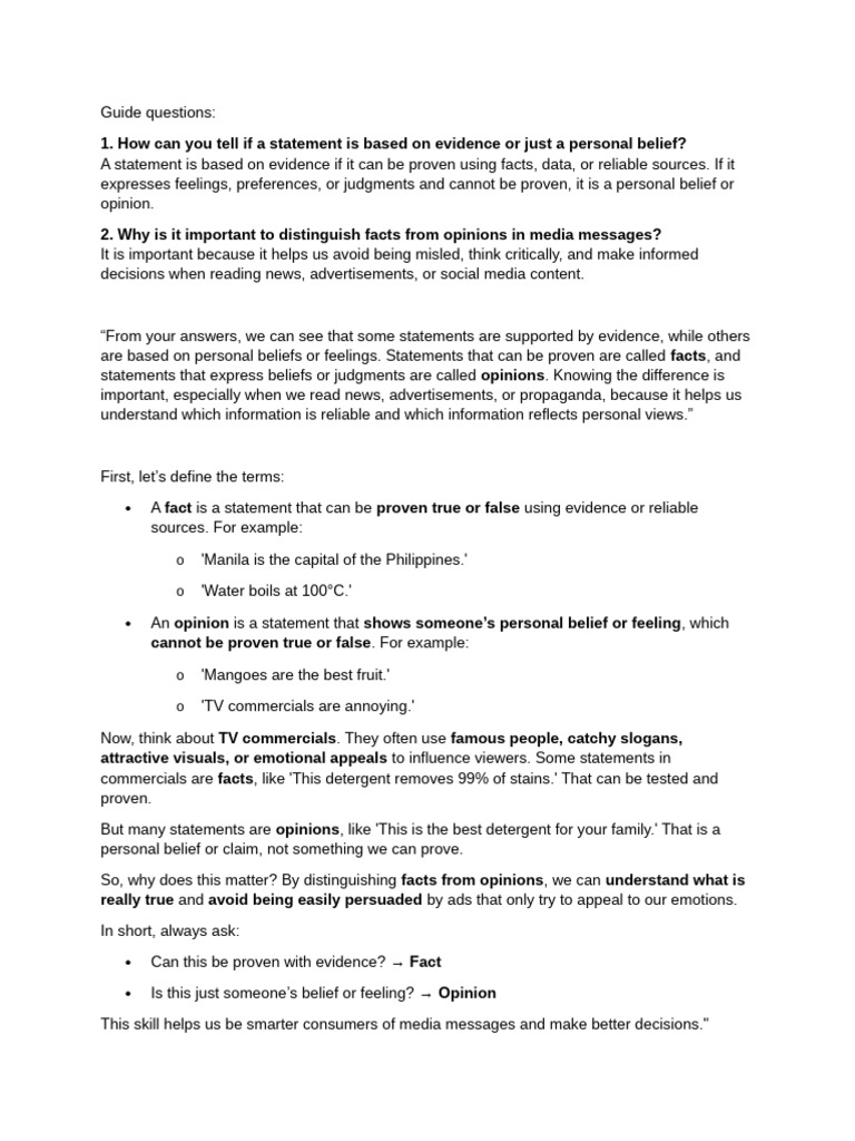 Facts and Opinion Script | PDF