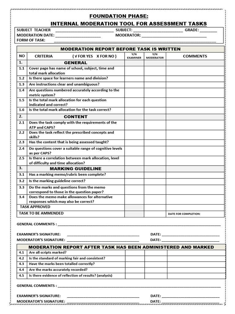 Foundation Phase Pre and Post Moderation Tool - 1 | PDF | Learning ...