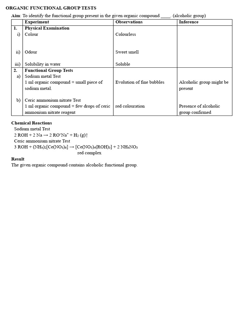 Exp 13-16 - Organic Functional Group Tests | PDF | Aldehyde | Molecules