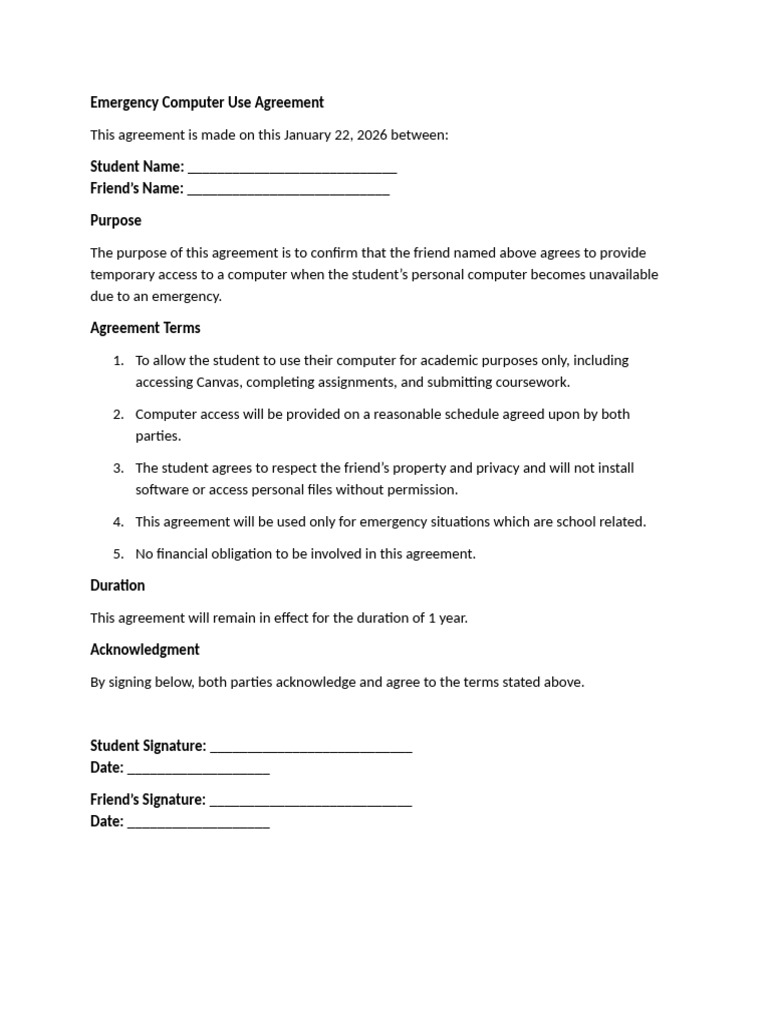 Emergency Computer Use Agreement | PDF