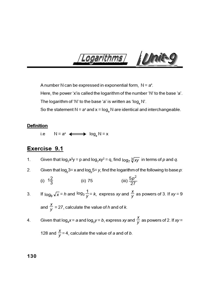S2 Unit 9 | PDF | Logarithm | Special Functions