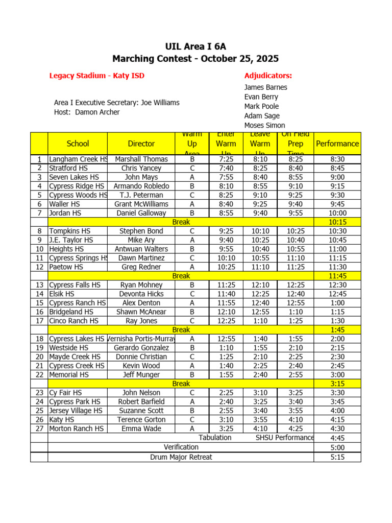 Area I Marching Contest 2025 | PDF