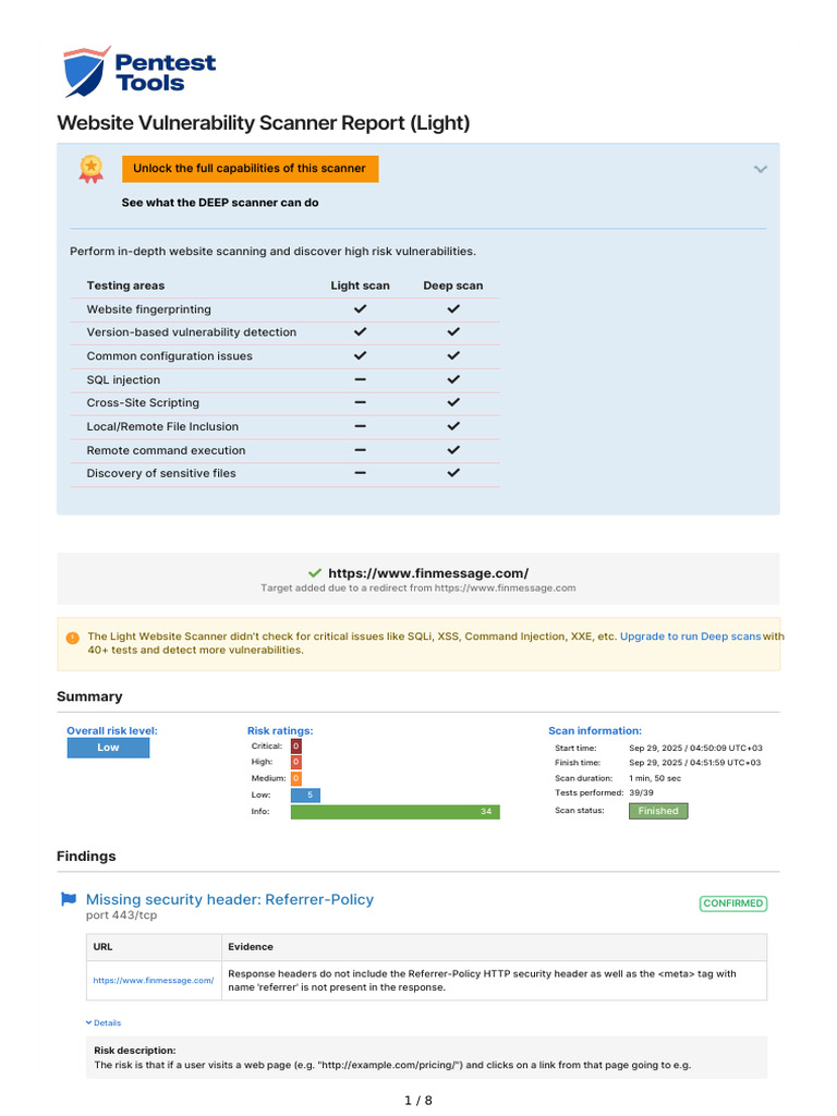 PentestTools WebsiteScanner Report | PDF | Http Cookie | Software