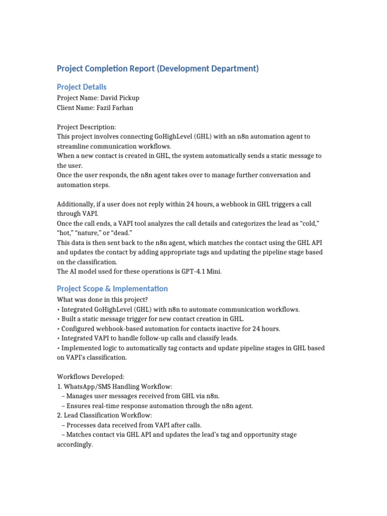 David Pickup Project Completion Report | PDF | Automation | Information ...