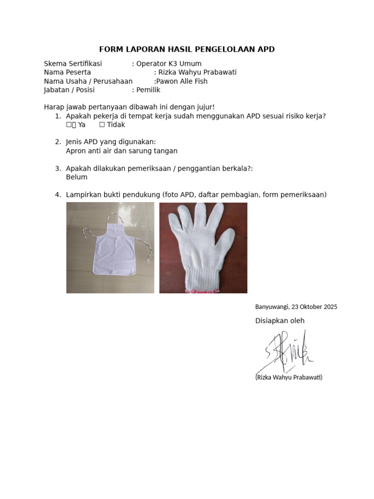 BR 7 - Format Laporan Hasil Pengelolaan Apd | PDF