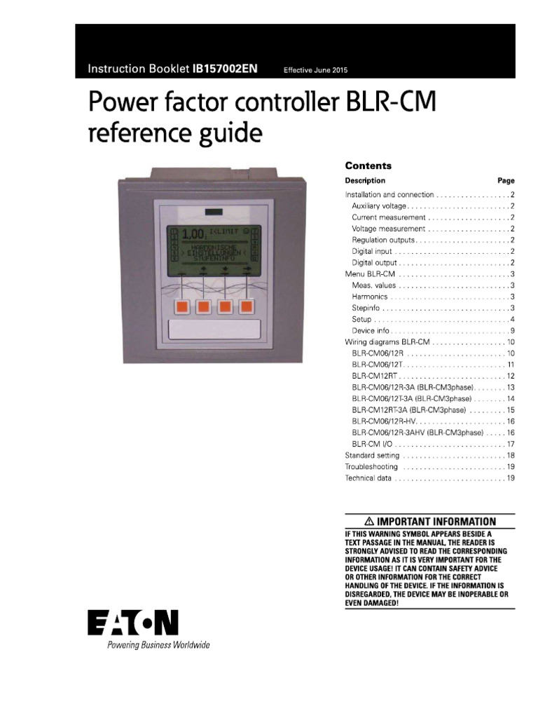 0 SCHEMA Power Factor Controller BLR CM Reference Installation ...