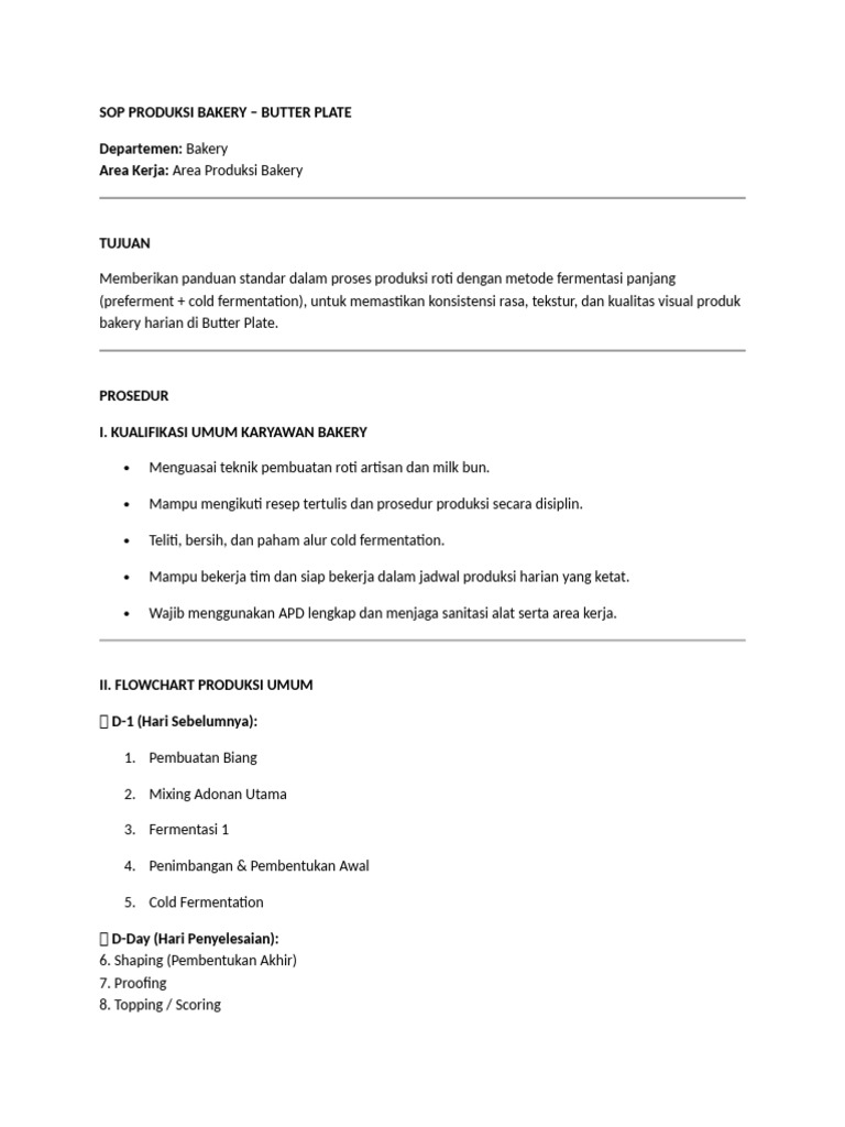 Sop Produksi Bakery | PDF