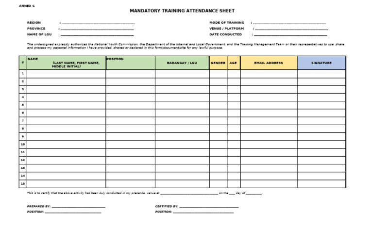 Annex C - Attendance Form | PDF