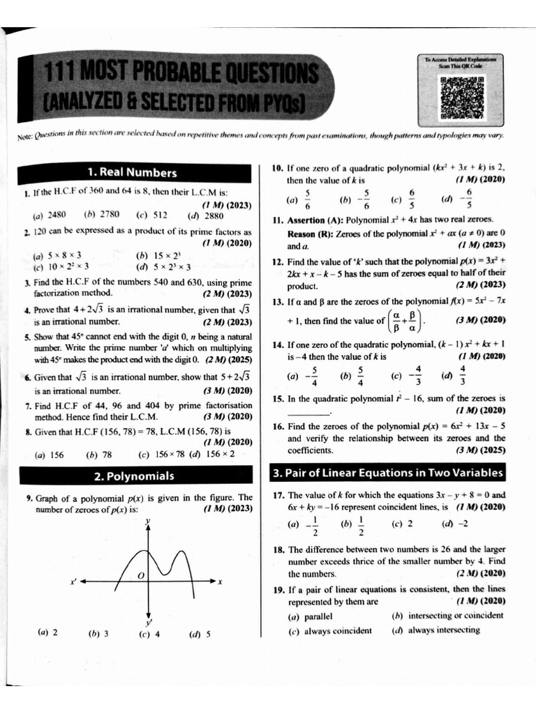 111 Most Probable Question Analysis and Selected From PYQS | PDF