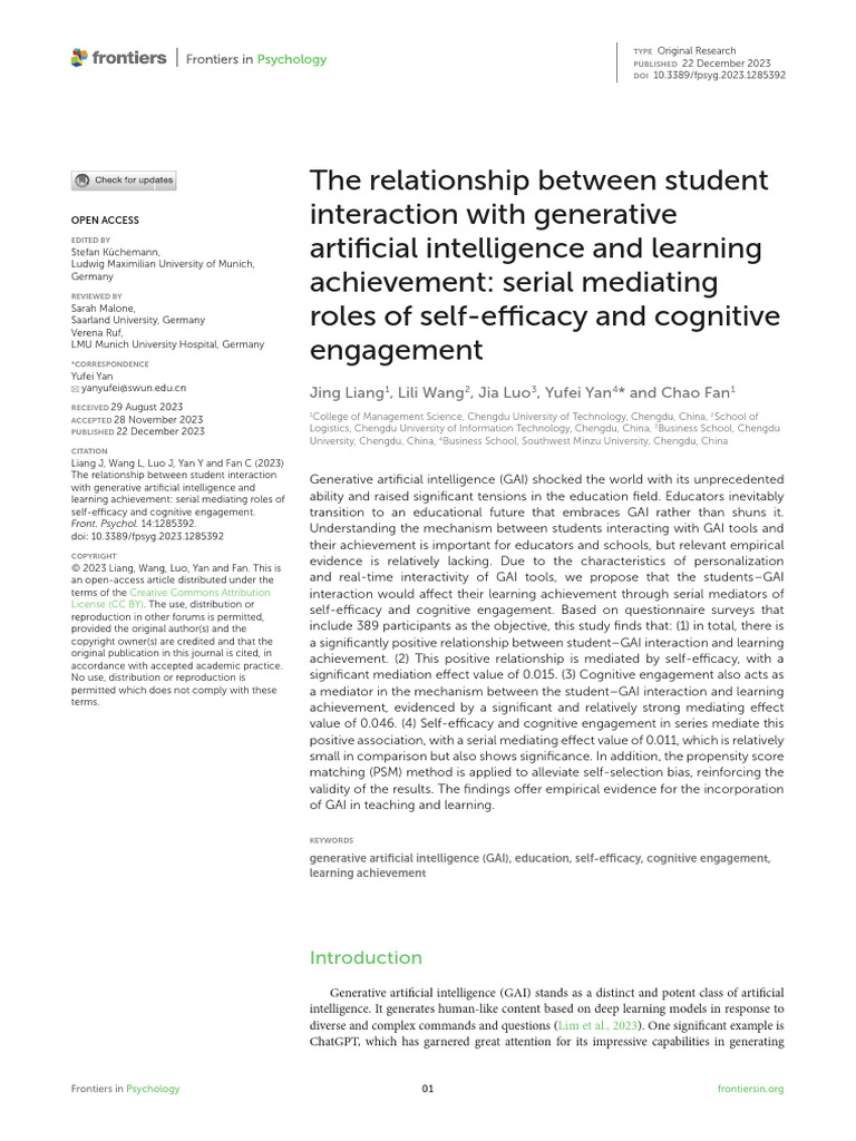 Liang 2023 - Mediation of Online Learning Self-Efficacy | PDF | Self ...