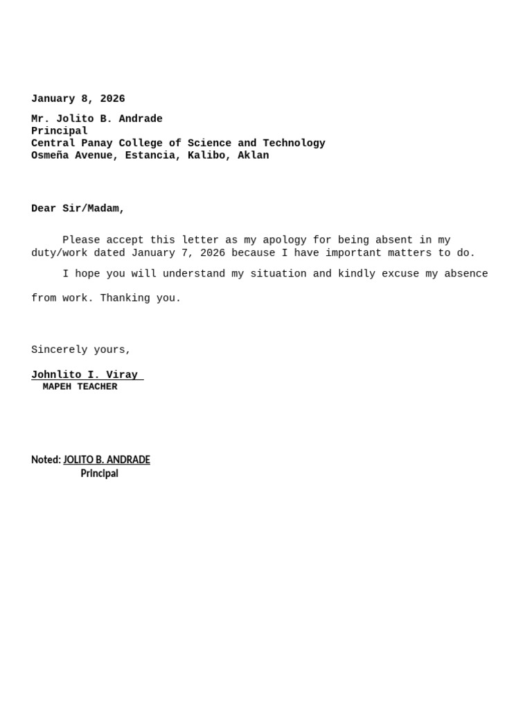 Excuse Letter | PDF