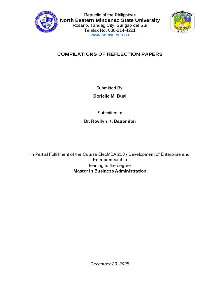 Reflection Paper - Topic 1-11 | PDF | Entrepreneurship | Venture Capital