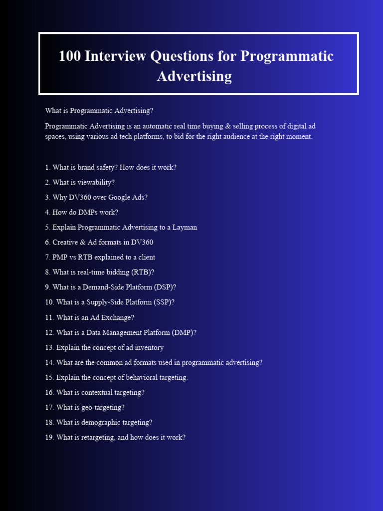 100 Interview Questions For Programmatic Advertising | PDF | Online ...