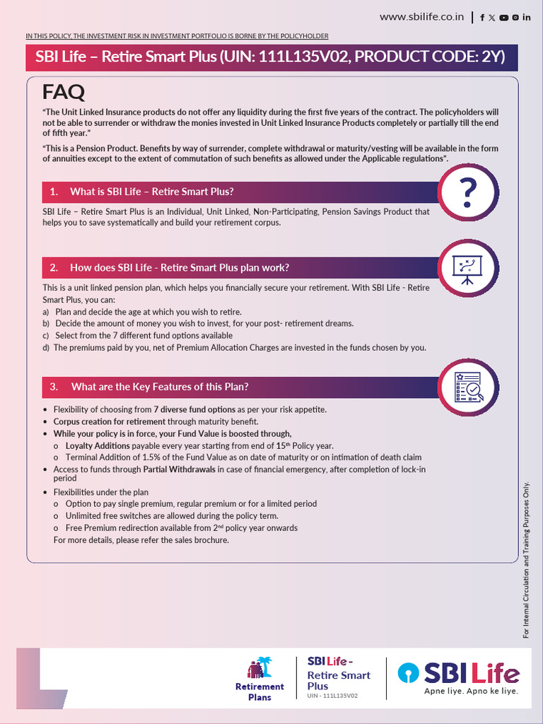 SBI Life - Retire Smart Plus - FAQs | PDF | Insurance | Investing