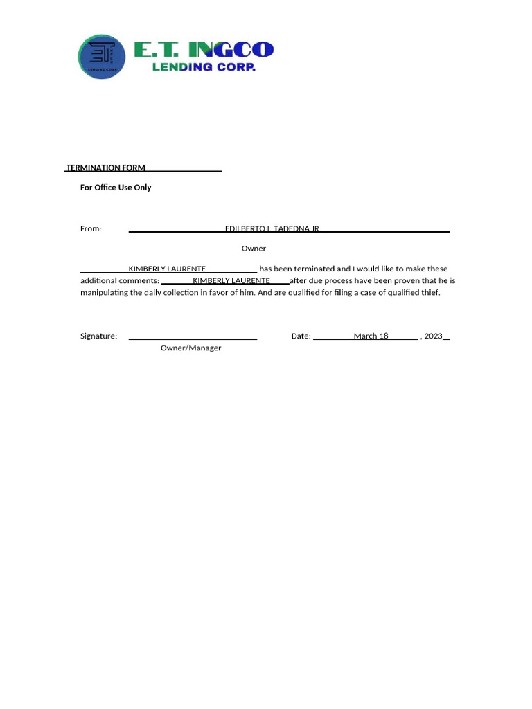 Termination Form | PDF
