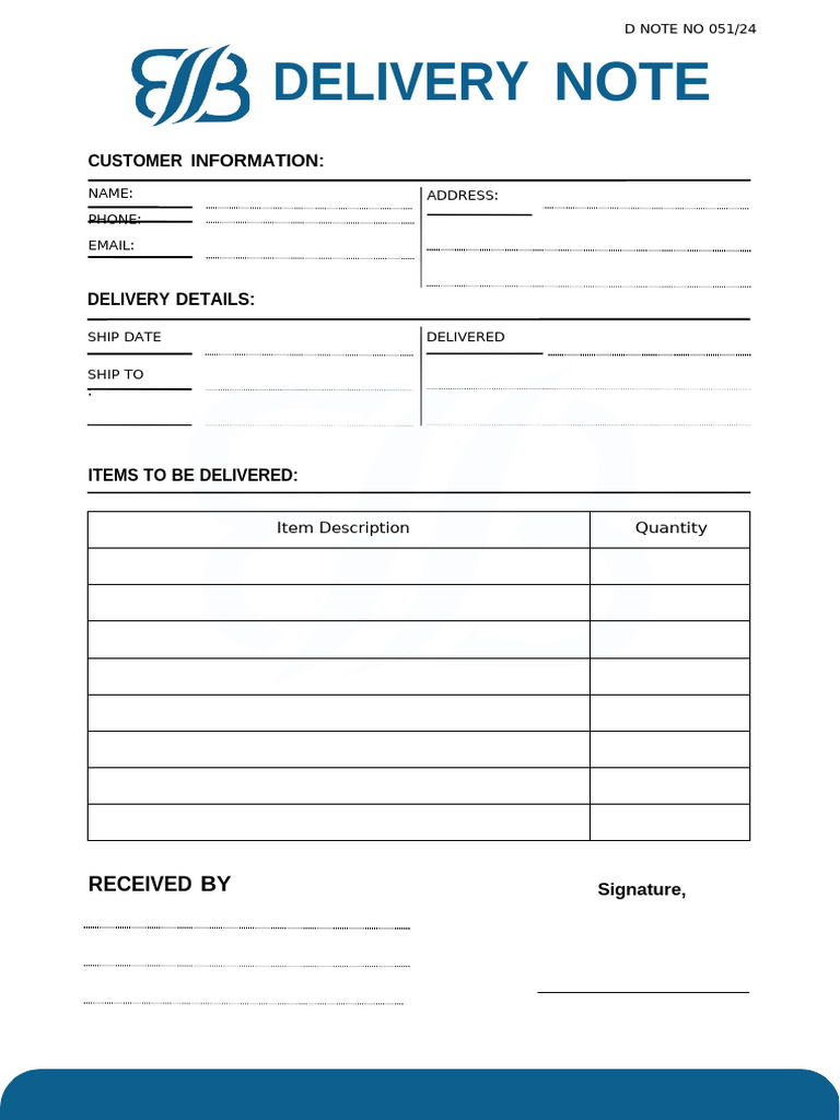 White Minimalist Formal Delivery Form Document | PDF