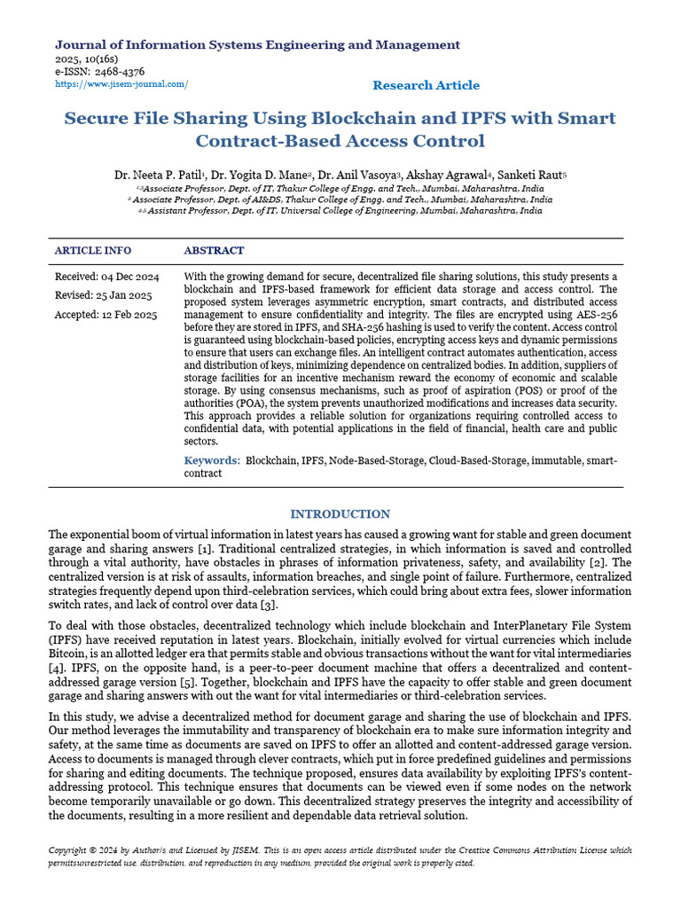 Secure File Sharing Using Blockchain and IPFS With Smart Contract-Based ...