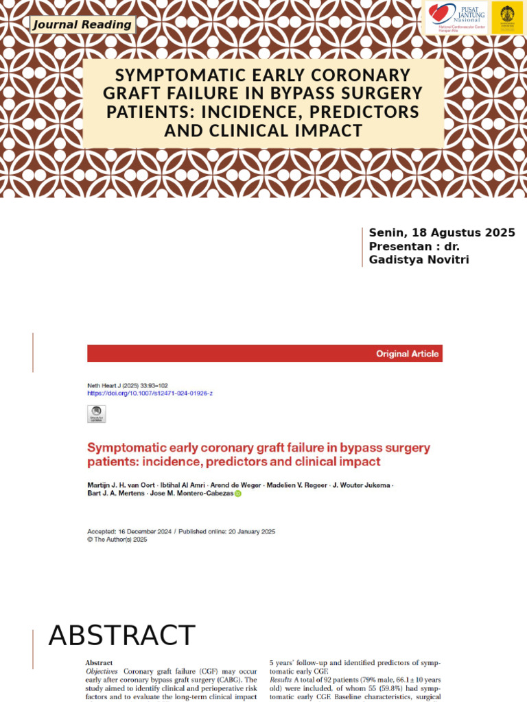 Journal Reading Symptomatic Early Coronary Graft Failure in Bypass ...