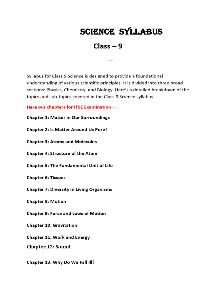 Class 9 Science Syllabus | PDF | Mixture | Force