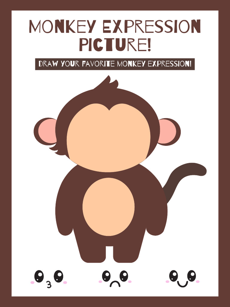 Brown and Peach Playful Monkey Expression Drawing Worksheet A4 | PDF