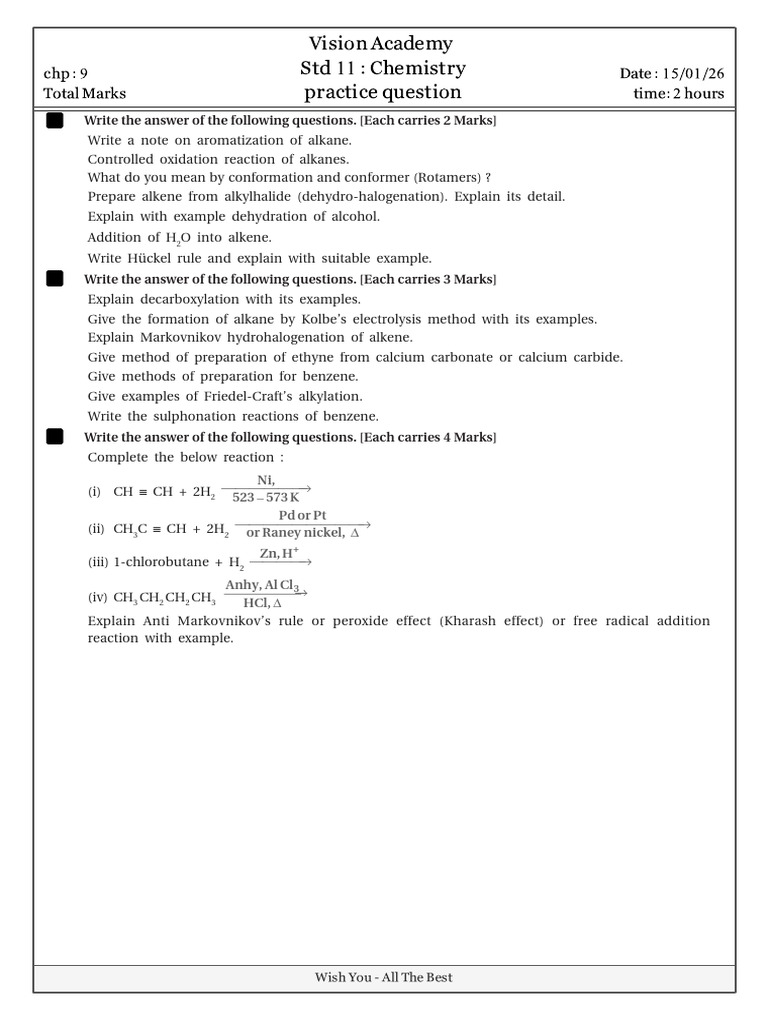 Practicequestion D15 Jan 2026 | PDF | Alkene | Chemical Substances