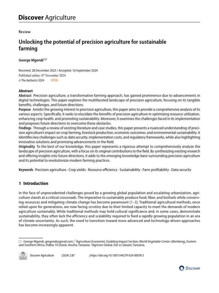 2024 - Unlocking The Potential of Precision Agriculture For Sustainable ...