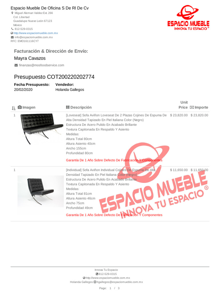 Quotation - COT200220202774 | PDF | Sofá