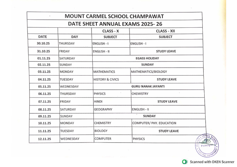 Date Sheet Annual Exam 25-26 (X, XII) | PDF