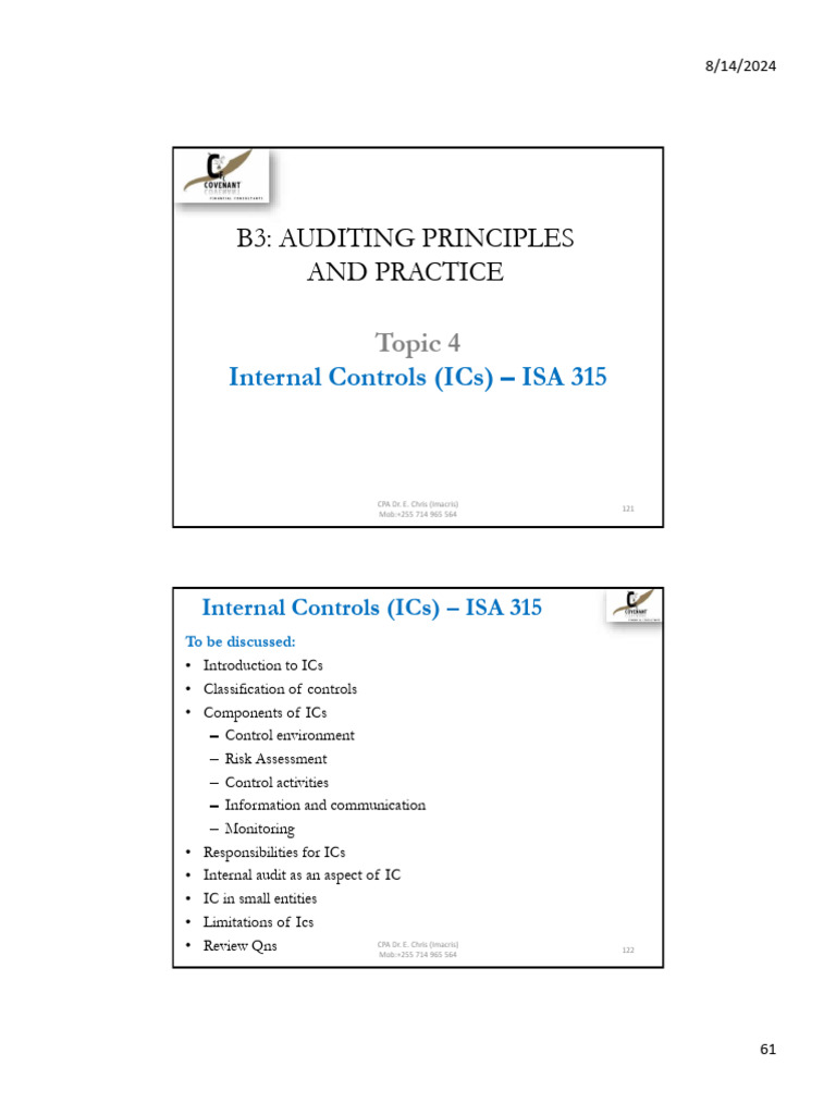 Internal Controls (ICs) - ISA 315 (NEW) | PDF | Internal Control | Audit