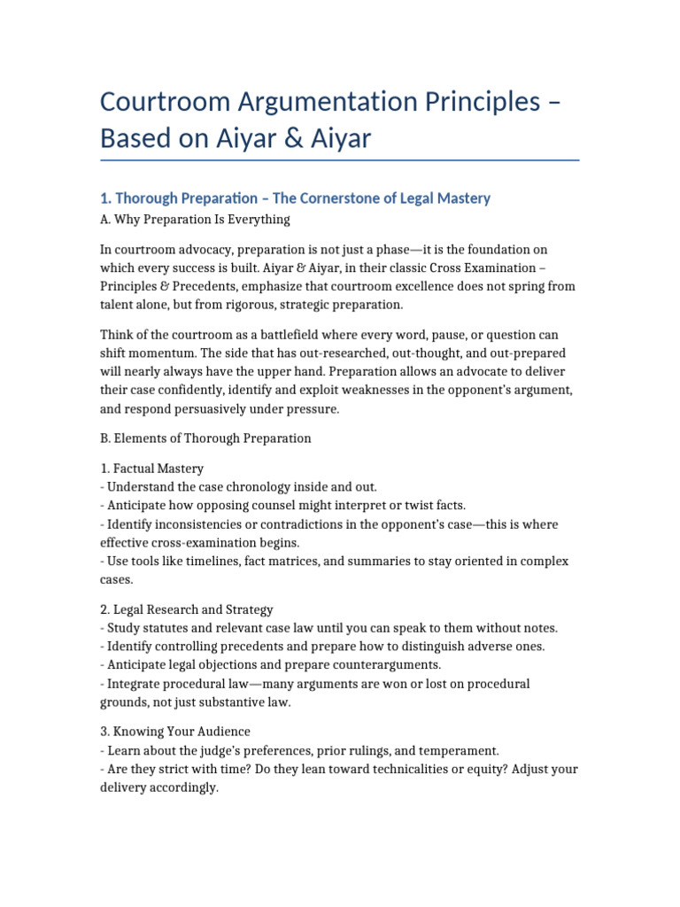Courtroom Argumentation Principles Aiyar | PDF | Witness | Witness ...