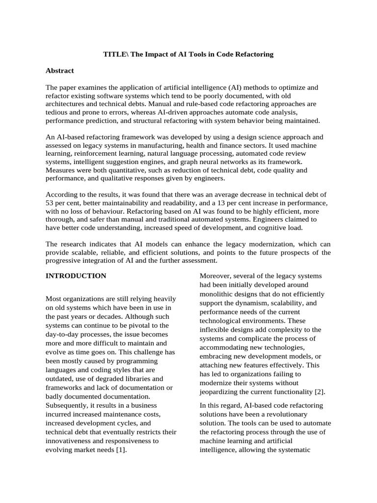 The Impact of AI Tools in Code Refactoring | PDF | Artificial ...