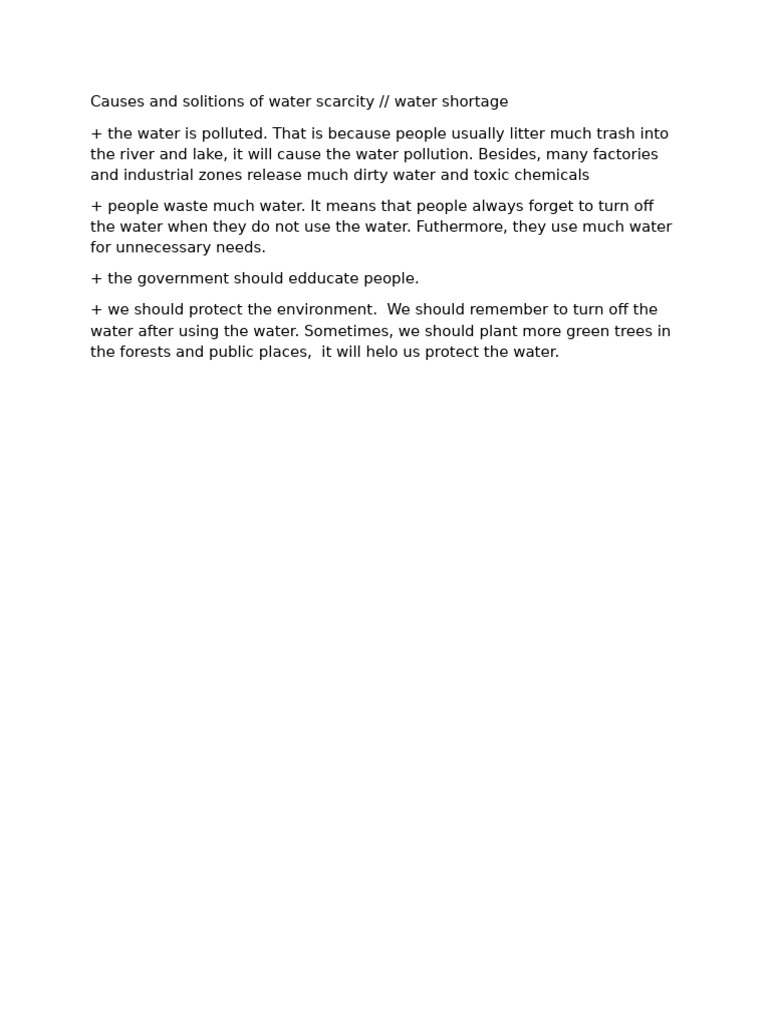 Causes and Solitions of Water Scarcity | PDF
