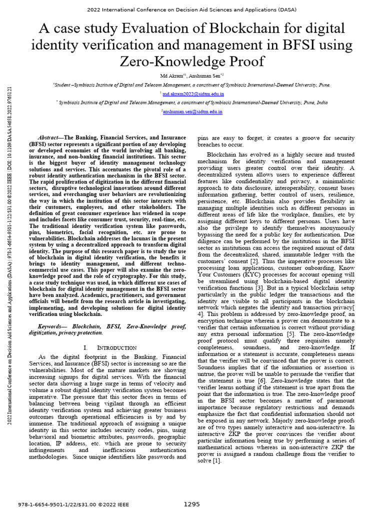 A Case Study Evaluation of Blockchain For Digital Identity Verification ...