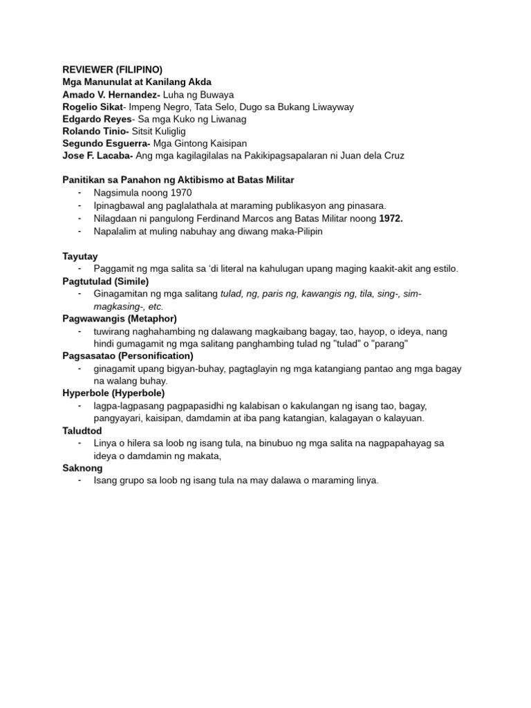 Reviewer Filipino | PDF