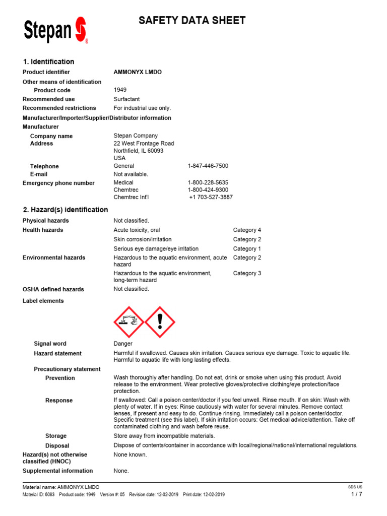AMMONYX® LMDO Safety Data Sheet | PDF | Toxicity | Dangerous Goods