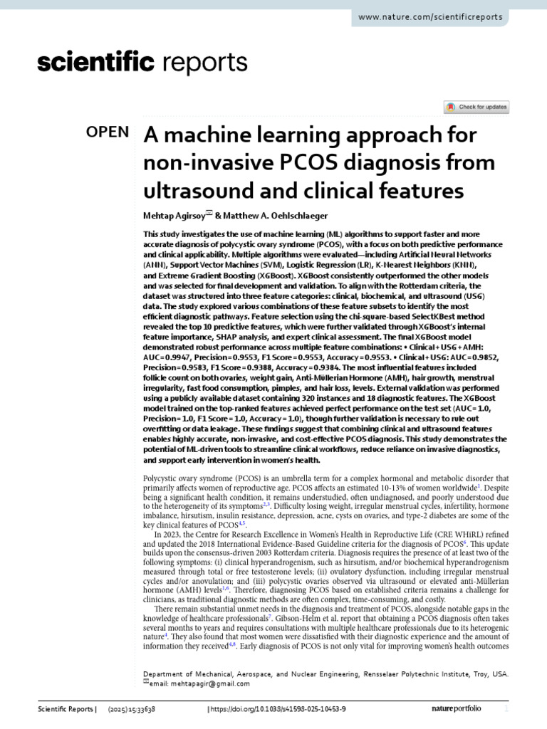 A Machine Learning Approach For Non-Invasive PCOS Diagnosis From ...
